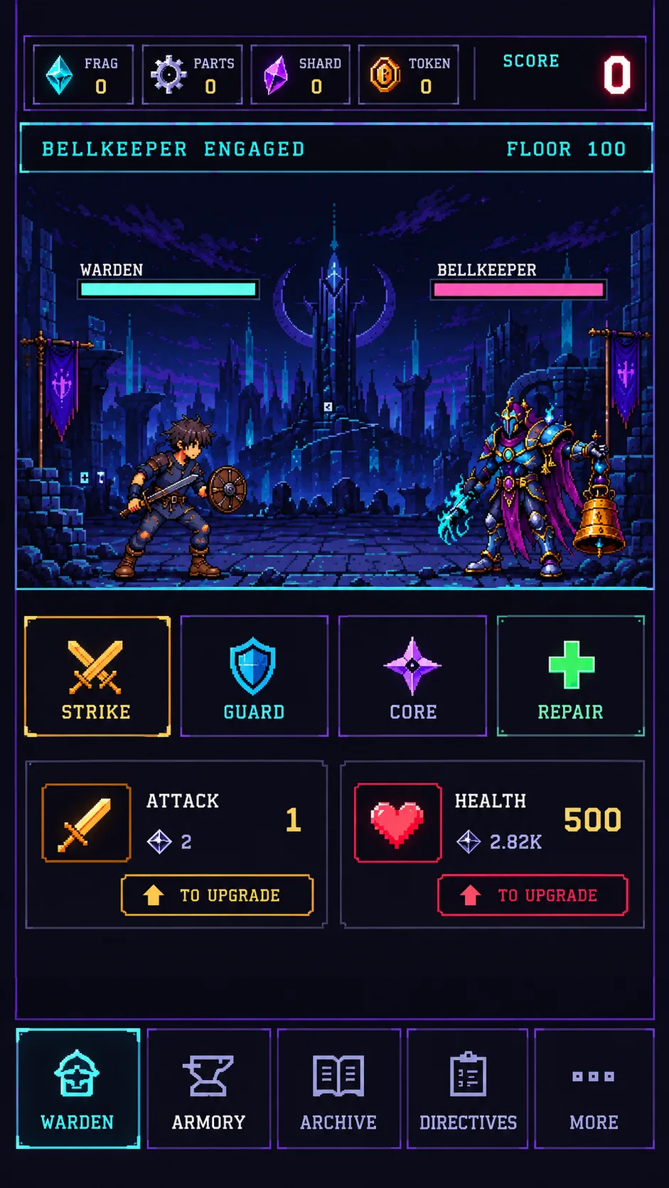 Development concept for a compact portrait combat interface.